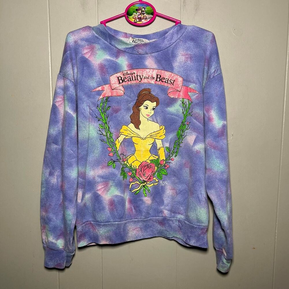 Belle Vintage Disney Beauty and the Beast Tie Dye Kids Sweater Size Kids 10-12